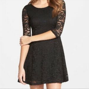 Lush Fit & Flare Lace Overlay 3/4 Sleeves Mini Dress Size Small